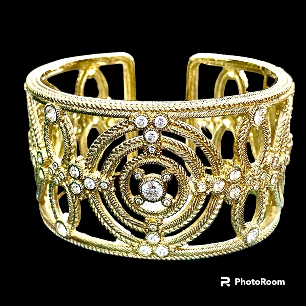 Judith with Ripka Sterling, silver gold washed cuffed and hinged bracelet